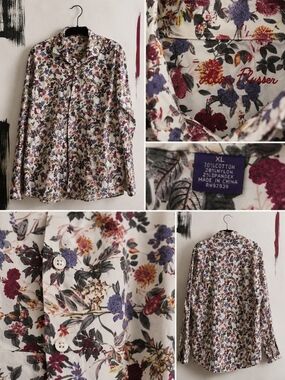 Allen Flusser Botanical Floral Button-Down Shirt - Men's XL - Artwear Statement